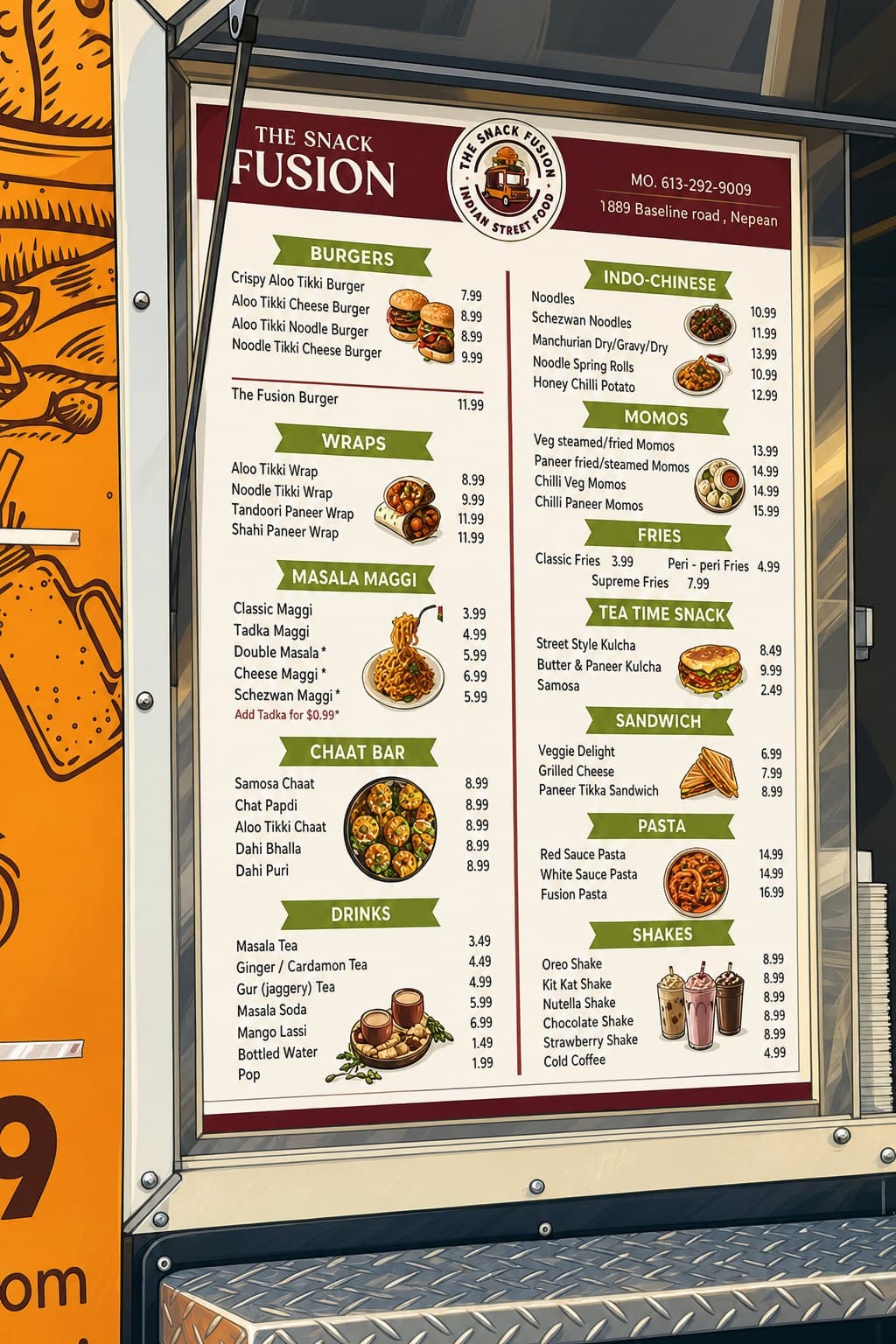 The Snack Fusion menu board